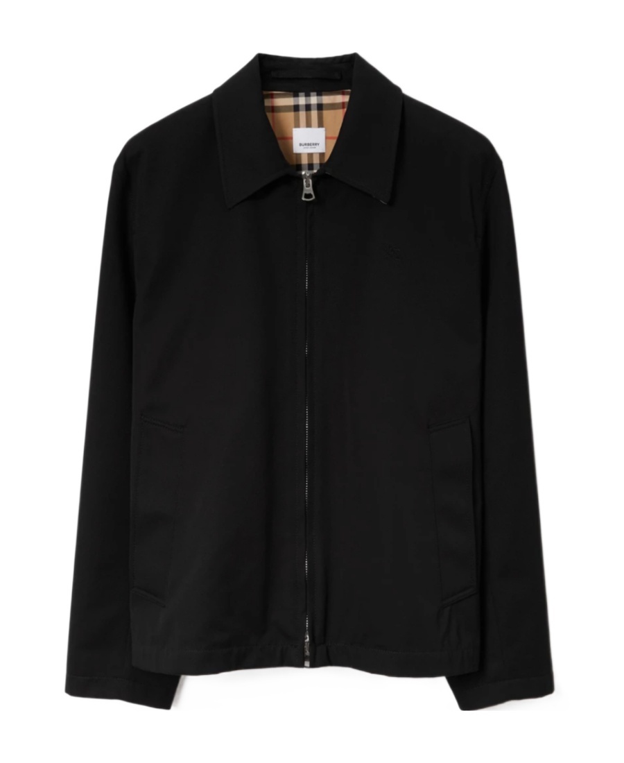 Burberry Collared Rain-resistant Harrington Jacket Cuffs In Black