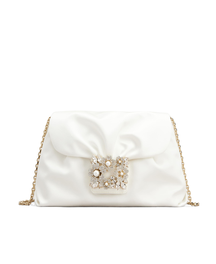Roger Vivier Drape Bouquet Pearl Strass Drill Buckle Mini Handbag In White