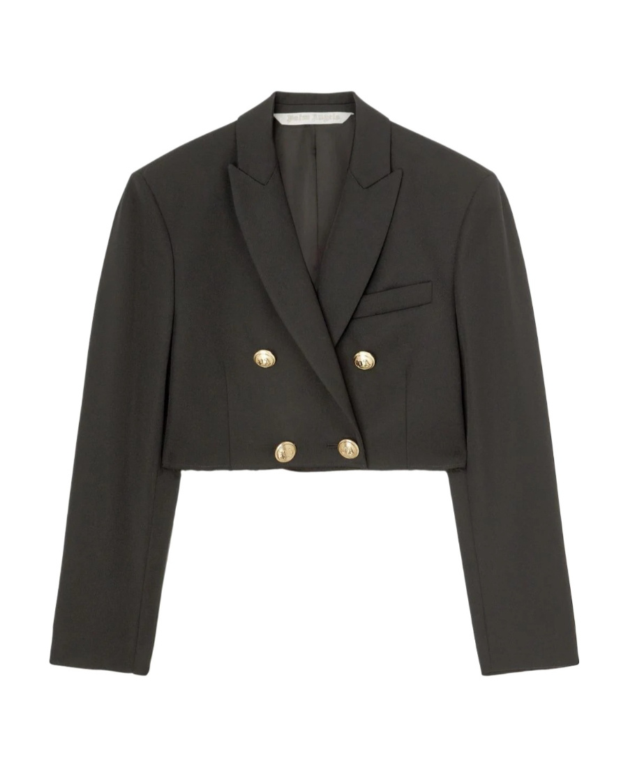 Palm Angels Double-breasted Cropped Blazer With Gold Button Accents In Black