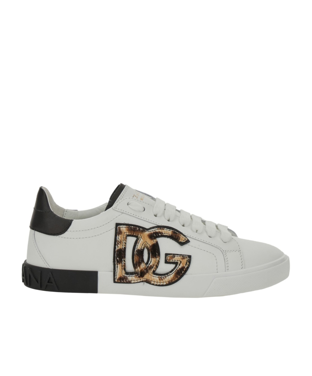 Dolce & Gabbana White Low Top Sneaker With Animal-motif Logo In Leather Woman In White