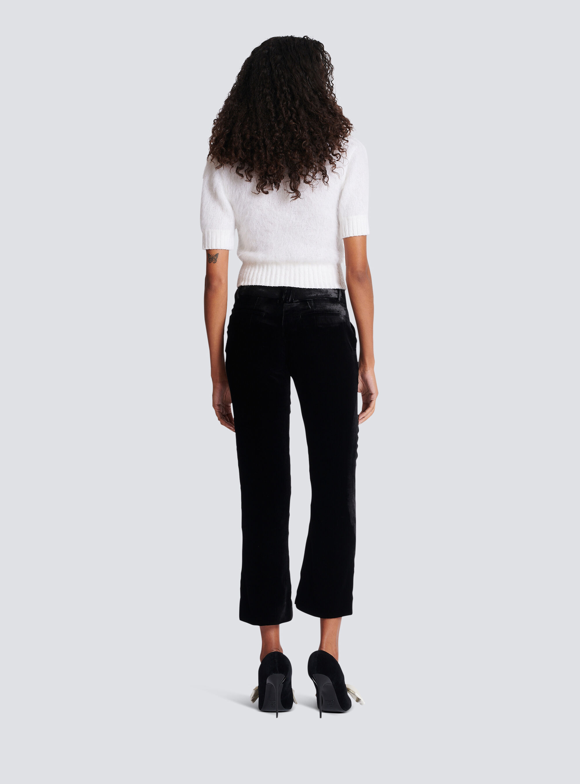 Balmain Cropped Velvet Trousers In Black