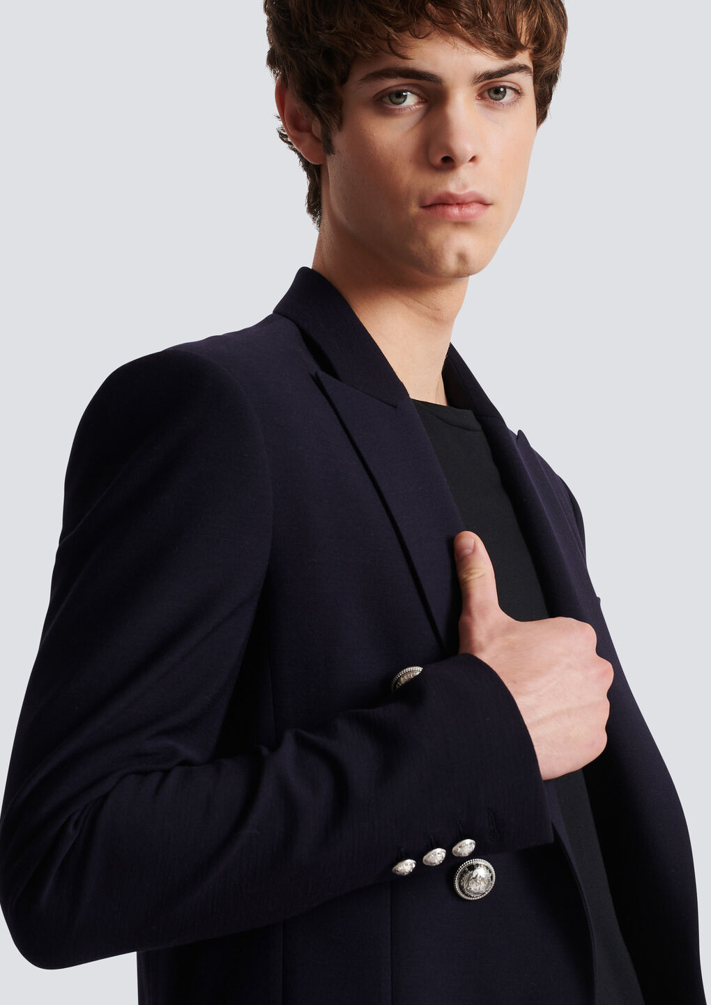 Shop Balmain Embossed-button Detail Blazer In Black