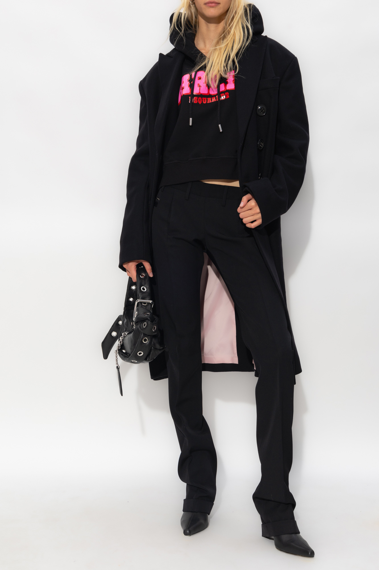 Dsquared2 Double-breasted Virgin Wool Coat In Black