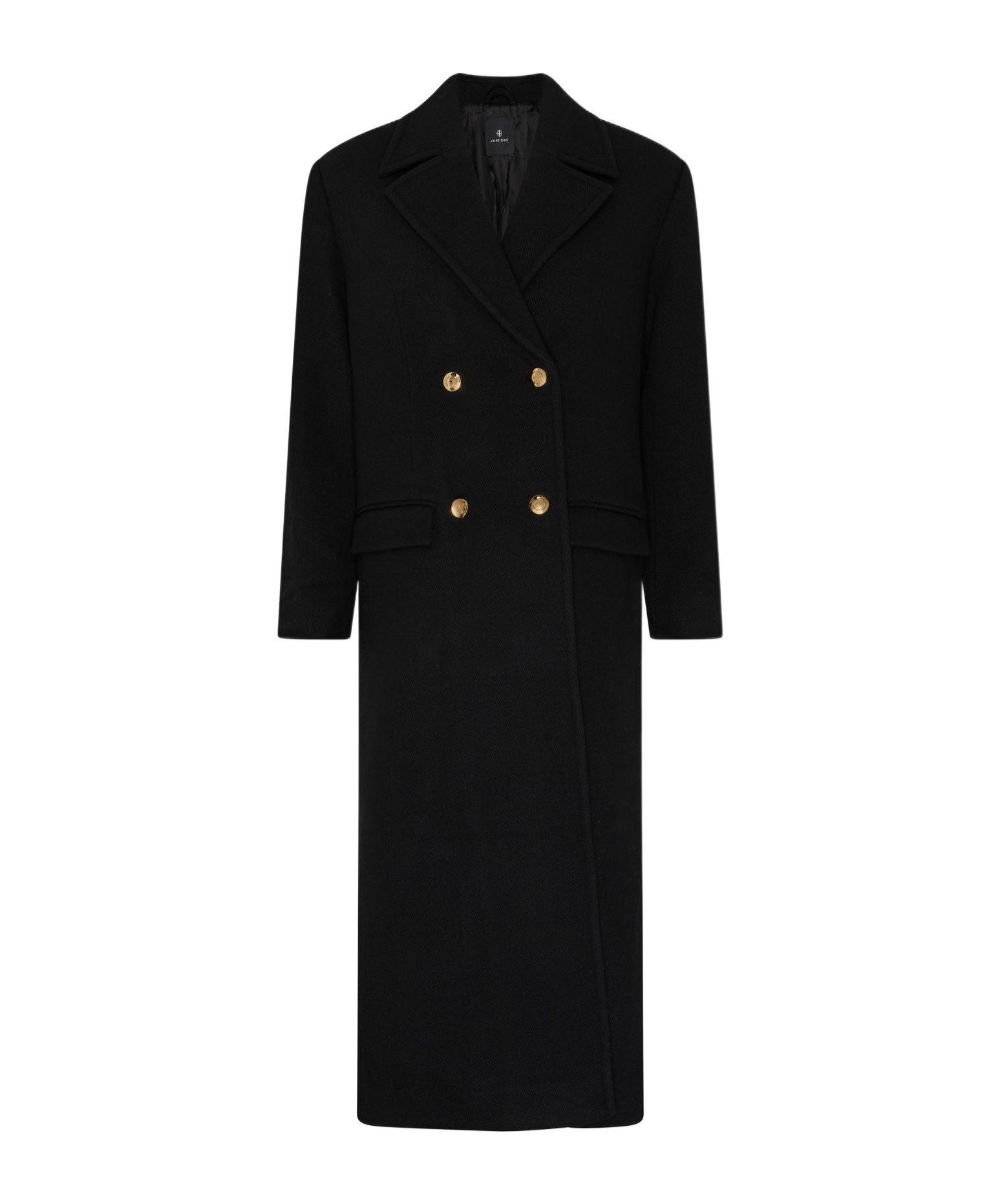 Shop Anine Bing Lapel Long Sleeve Coat In Black