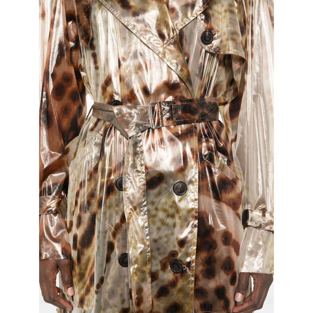 Dries Van Noten Leopard-print Trench Coat In Brown