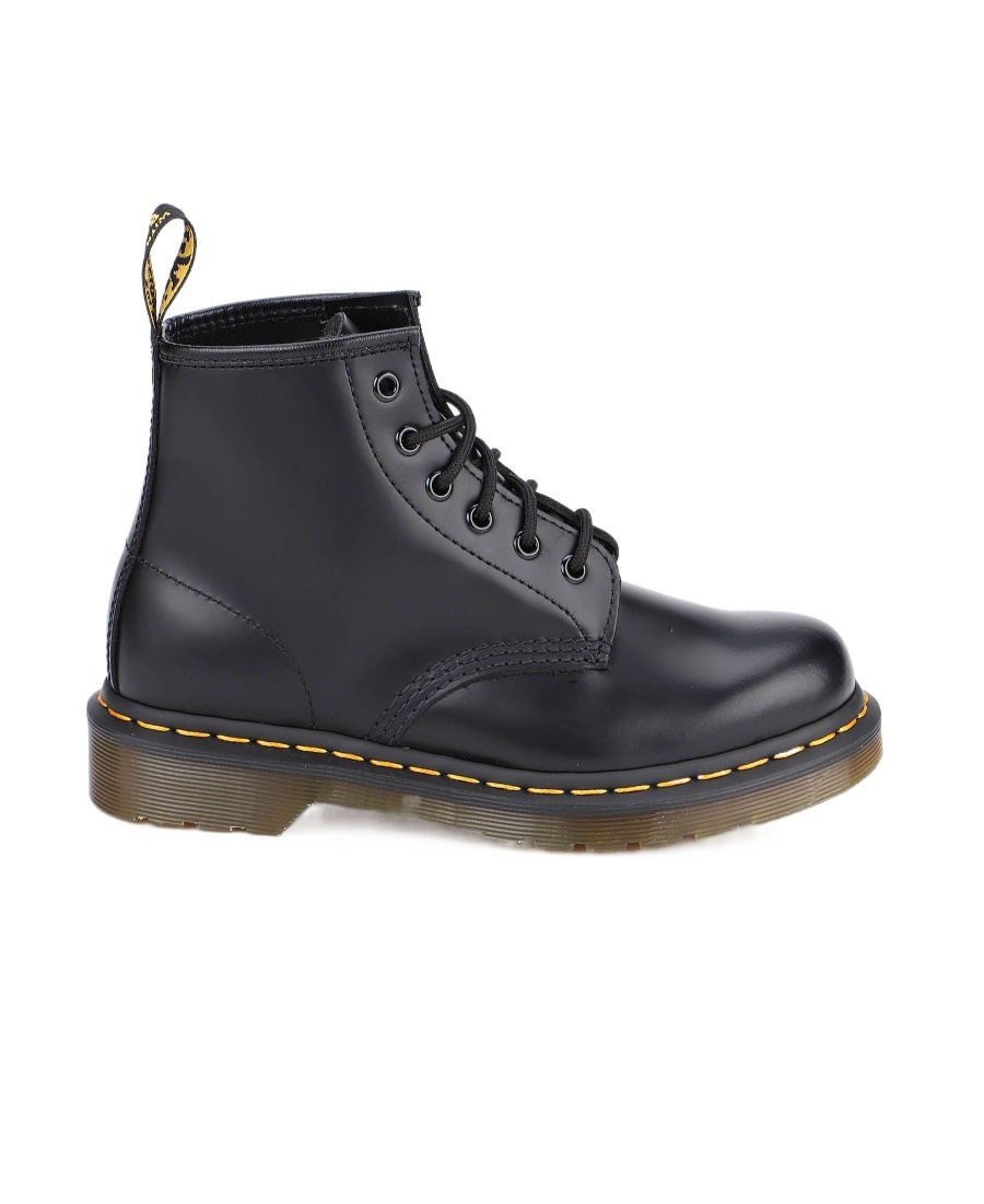 Dr. Martens' 101 Yellow Stitch Smooth Leather Ankle Boots In Black