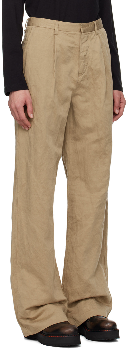 R13 Pleated Straight Trousers In Brown