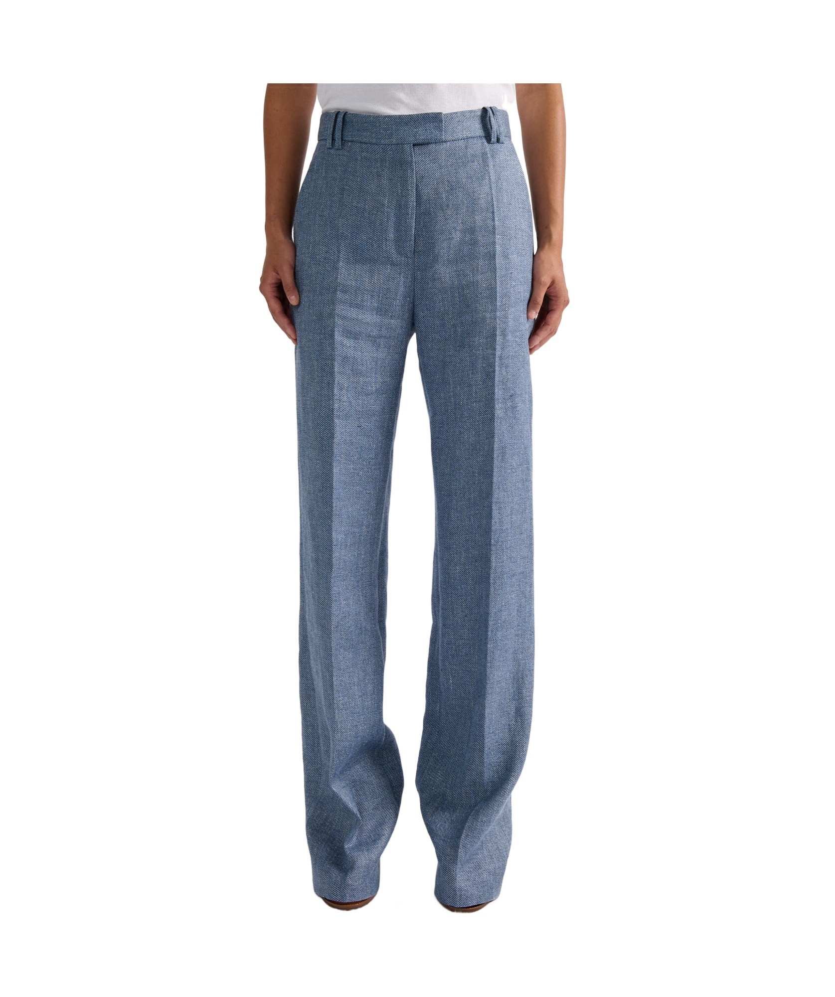 Barbara Bui Blue Washed Linen And Cotton Denim Straight-leg Trousers In Blue