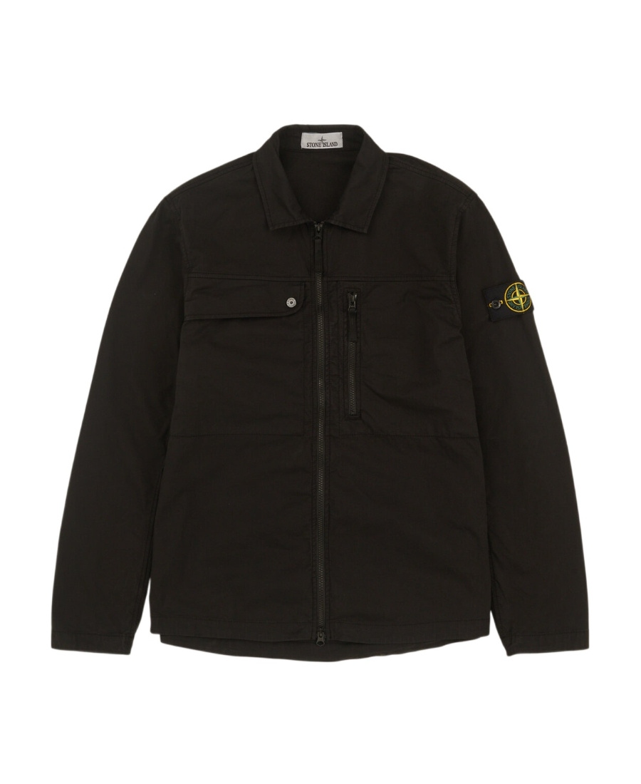 Stone Island Compass-badge Zip-up Shirt Jacket In Black