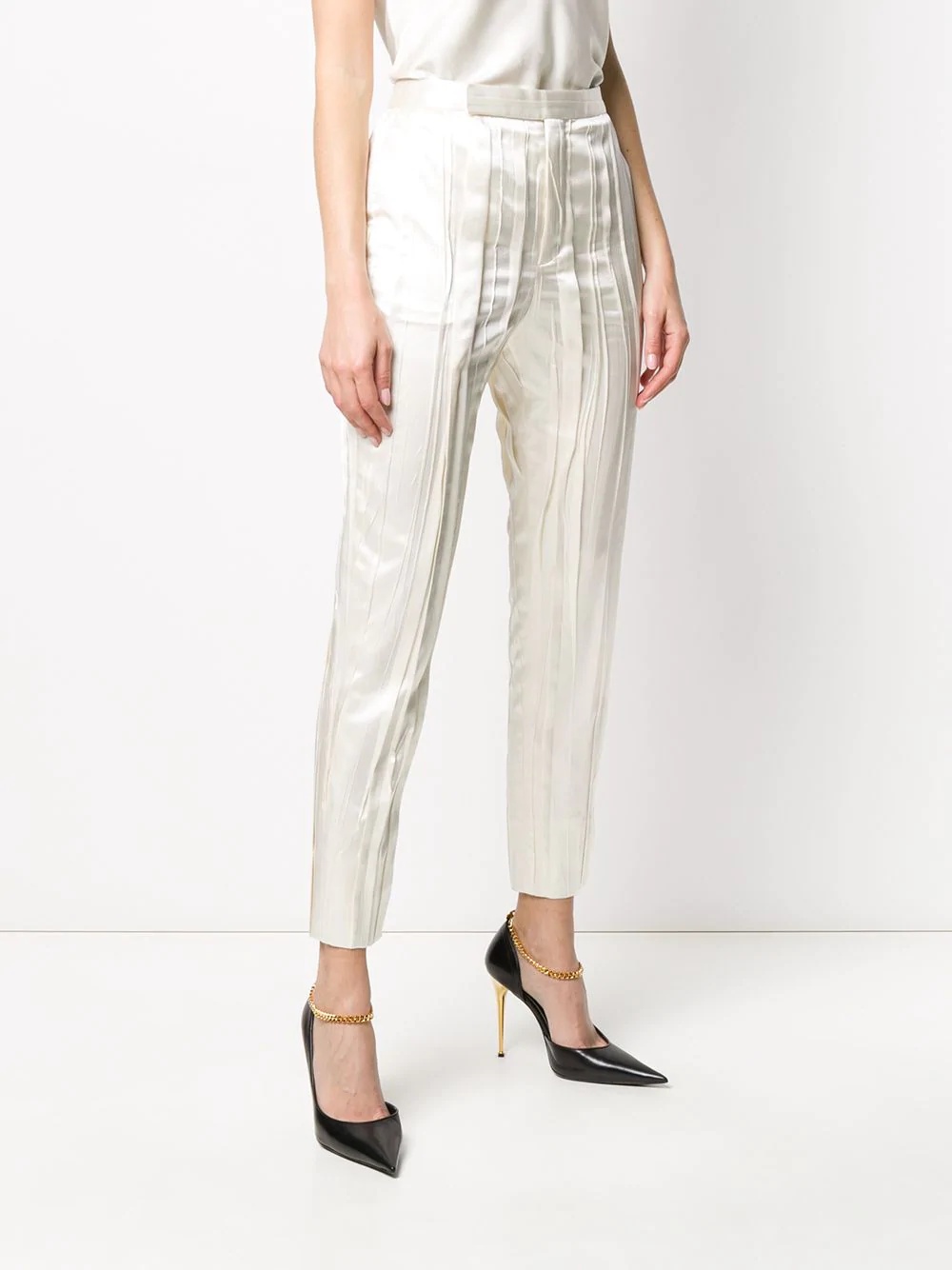 Saint Laurent Crinkle-effect Tailored Trousers In White