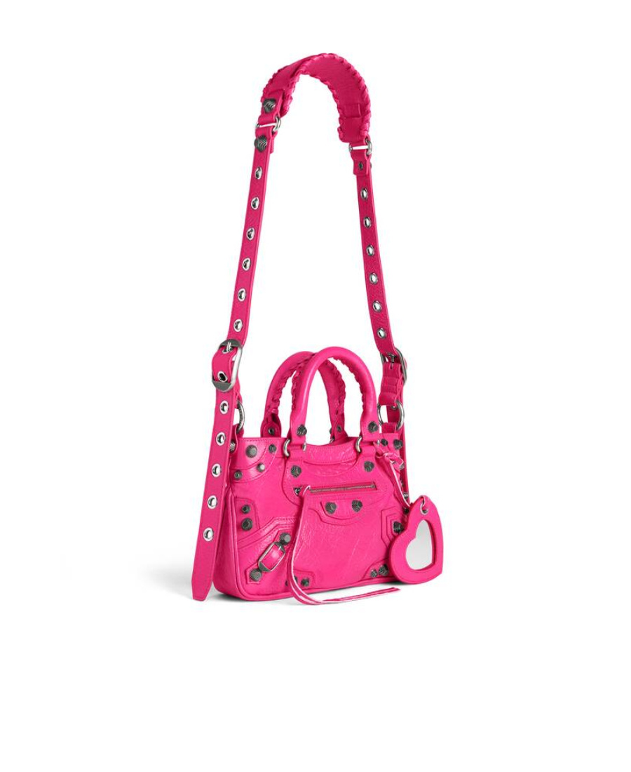 Balenciaga Green Leather Shoulder Handbag With Magnetic Closure And Metal Details In Pink
