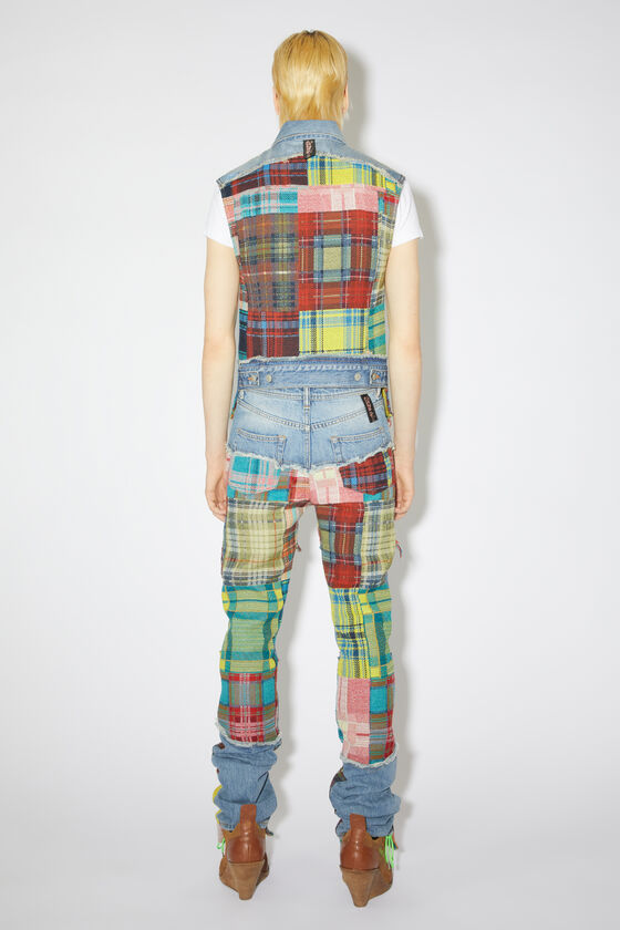 Acne Studios Denim Plaid Spliced Vest In Blue