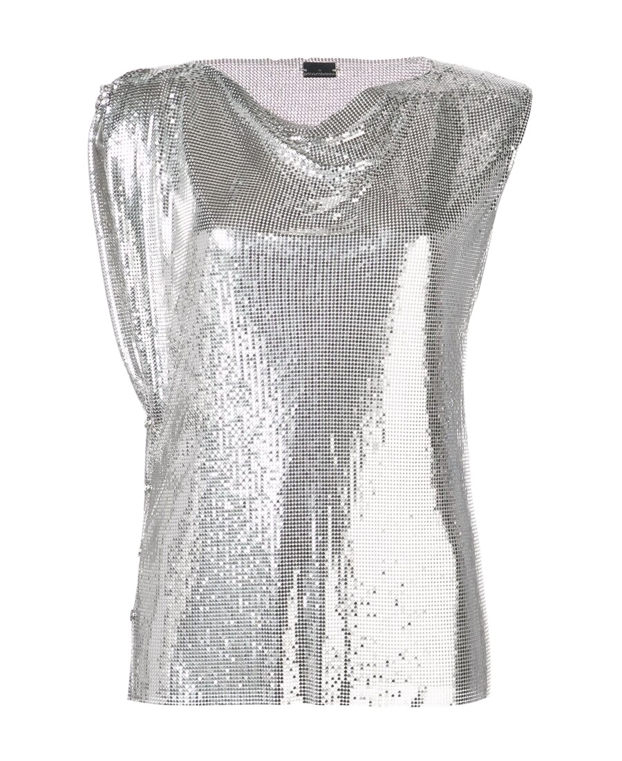 Rabanne Silver Mini Mesh Top In Gray