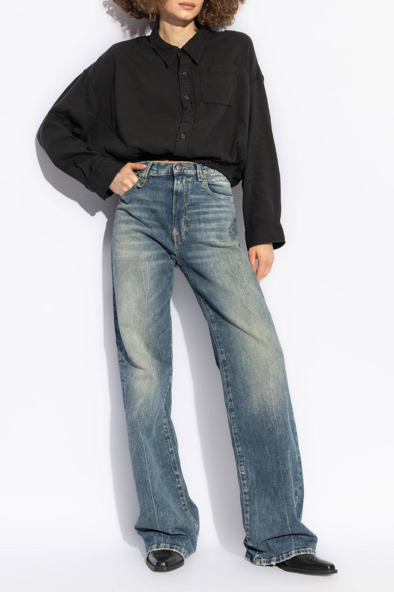 R13 Vintage Effect Jeans In Gray