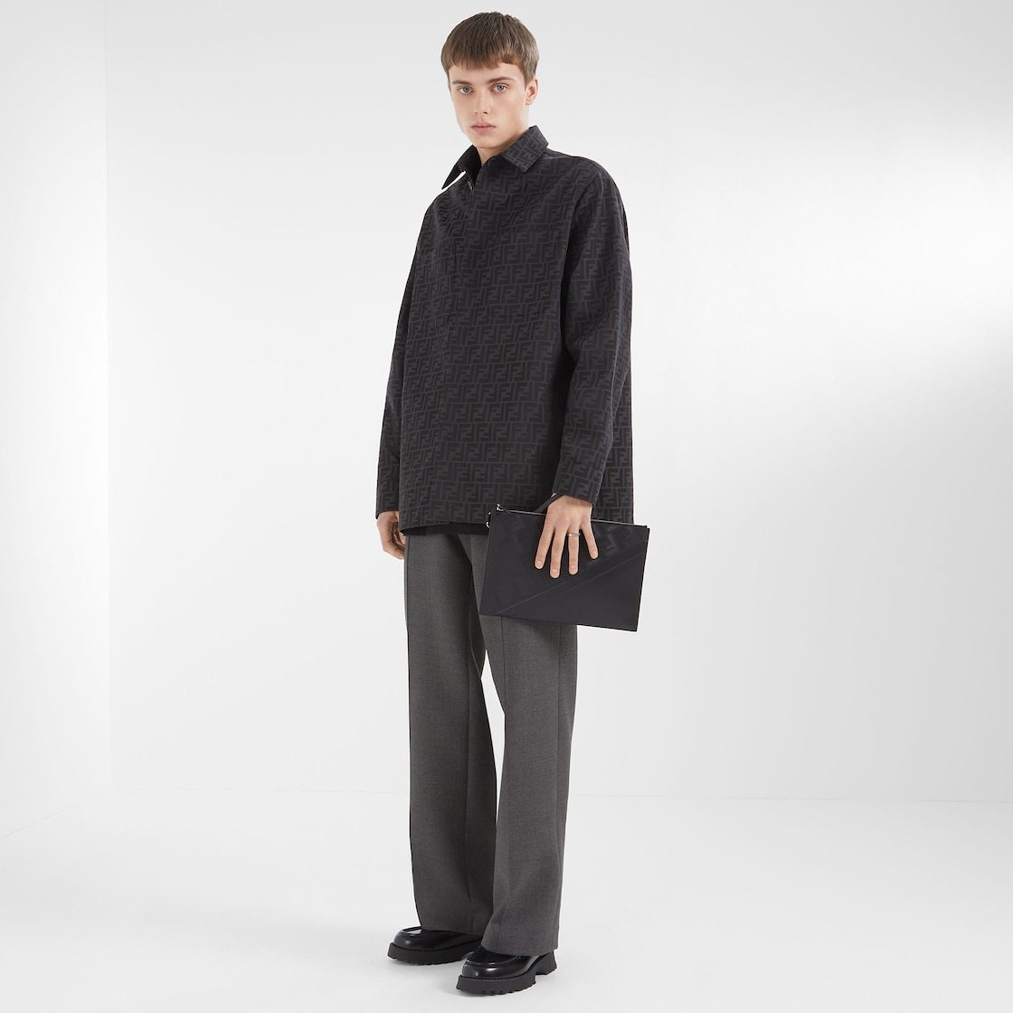 Fendi Elasticated-waistband Wool Tailored Trousers In Grey