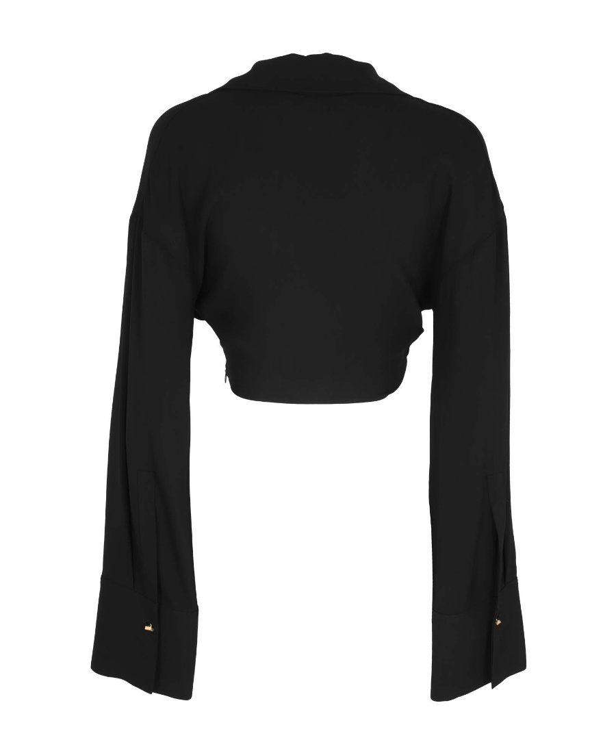 Blumarine Cropped Blouse With Twisted Front And Flared Sleeves In Black