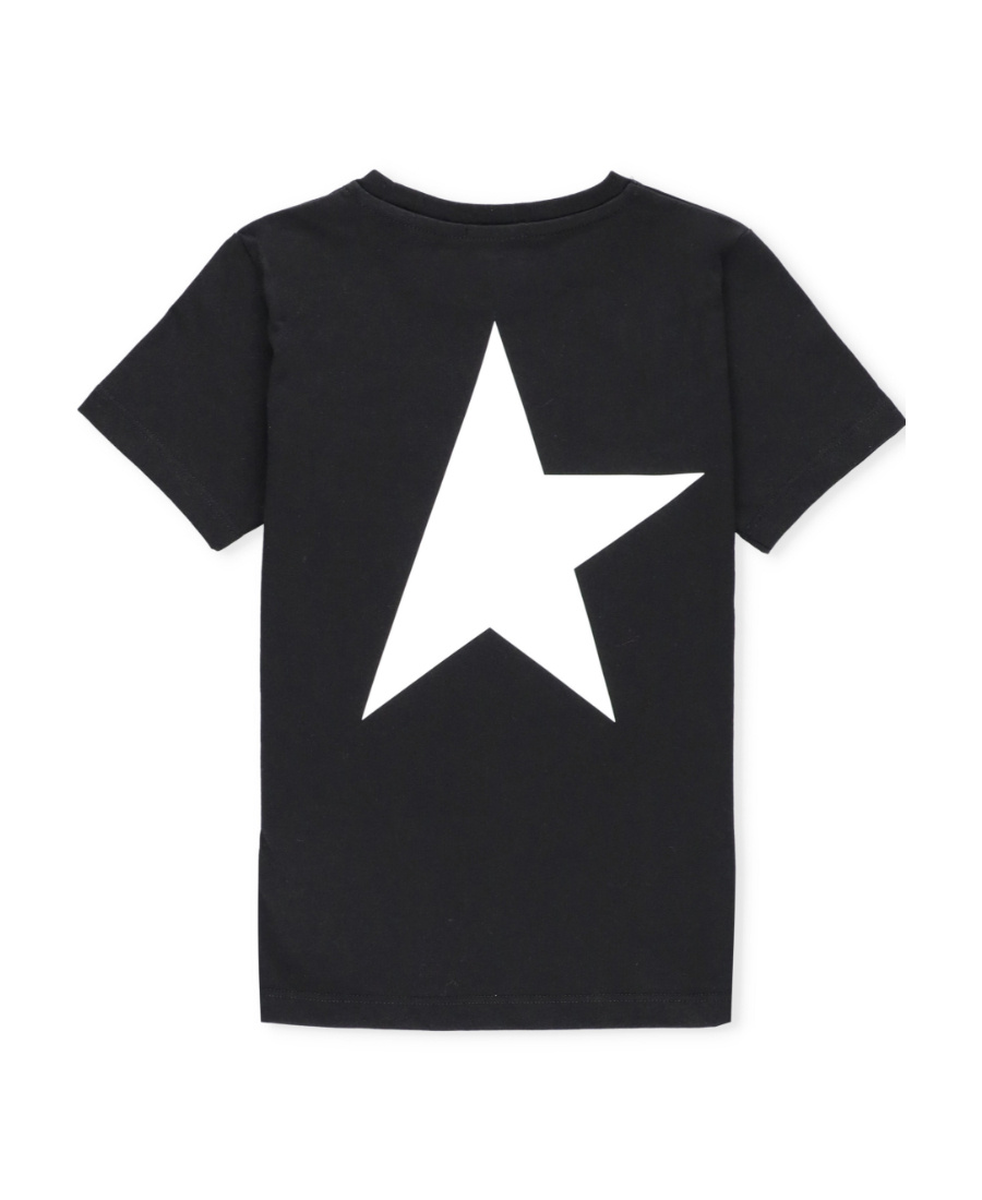 Golden Goose Black T-shirt With Contrasting White Logo On The Front And Maxi Star On The Back In Black