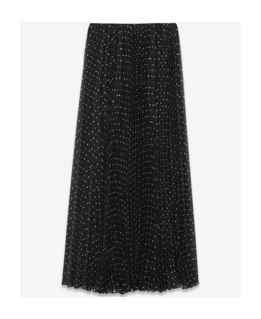 Saint Laurent Dotted Silk Skirt In Black