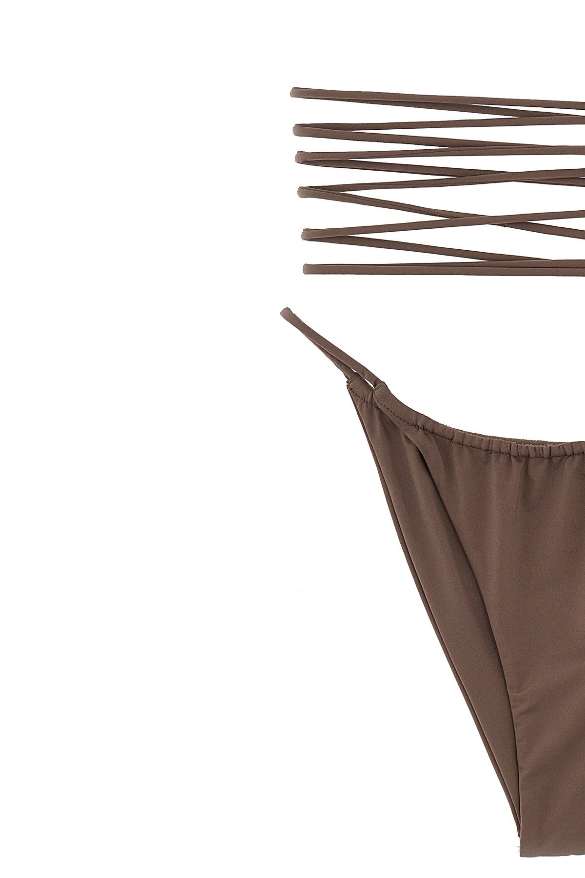 Saint Laurent Wraparound Lace-up Bikini Bottom In Brown