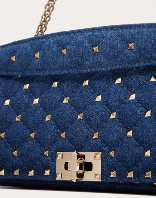 Valentino Rockstud Spike Denim Shoulder Bag In Blue