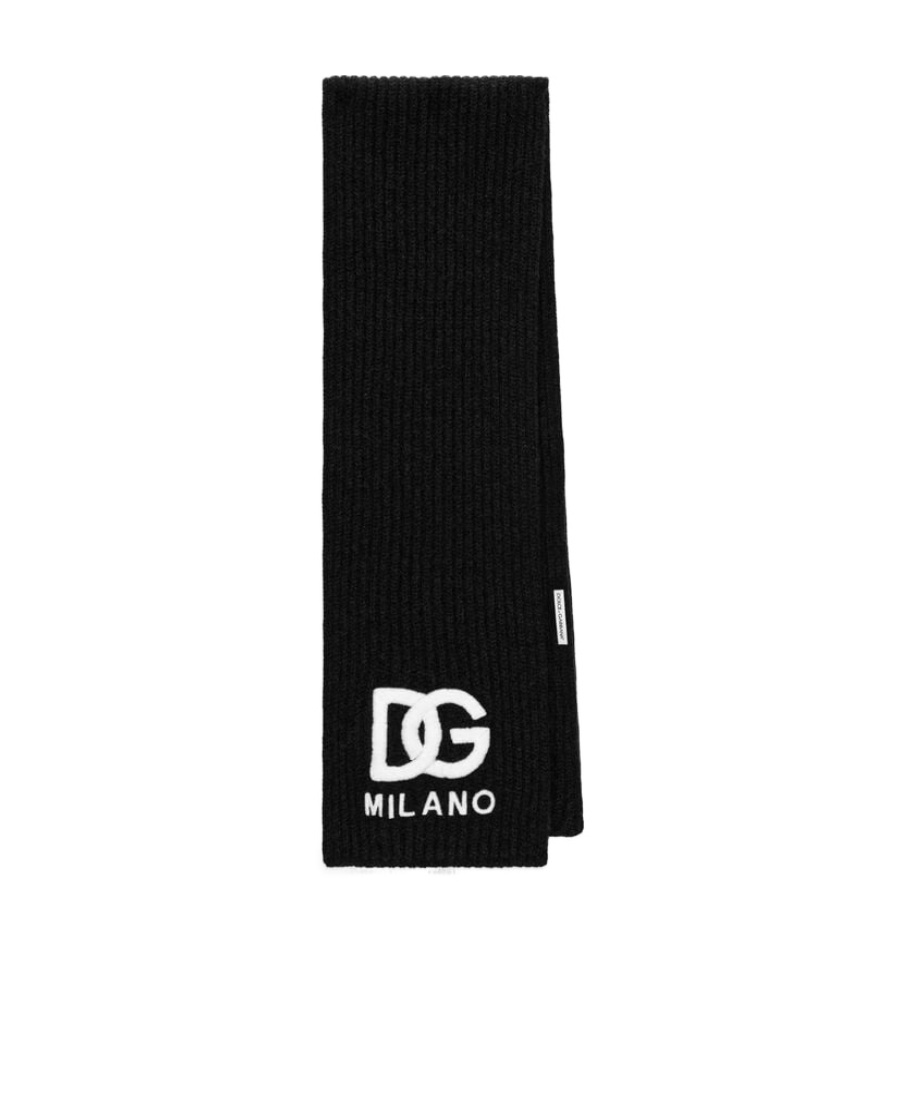 Dolce & Gabbana Logo-lettering Ribbed-knit Scarf In Black