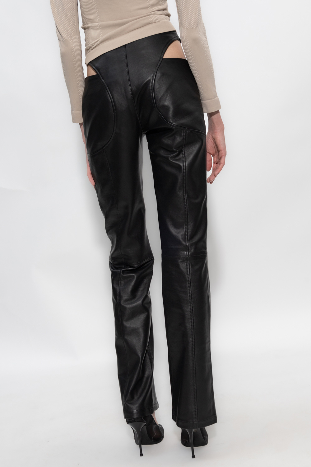 Misbhv Cut-out Leather Trousers In Black