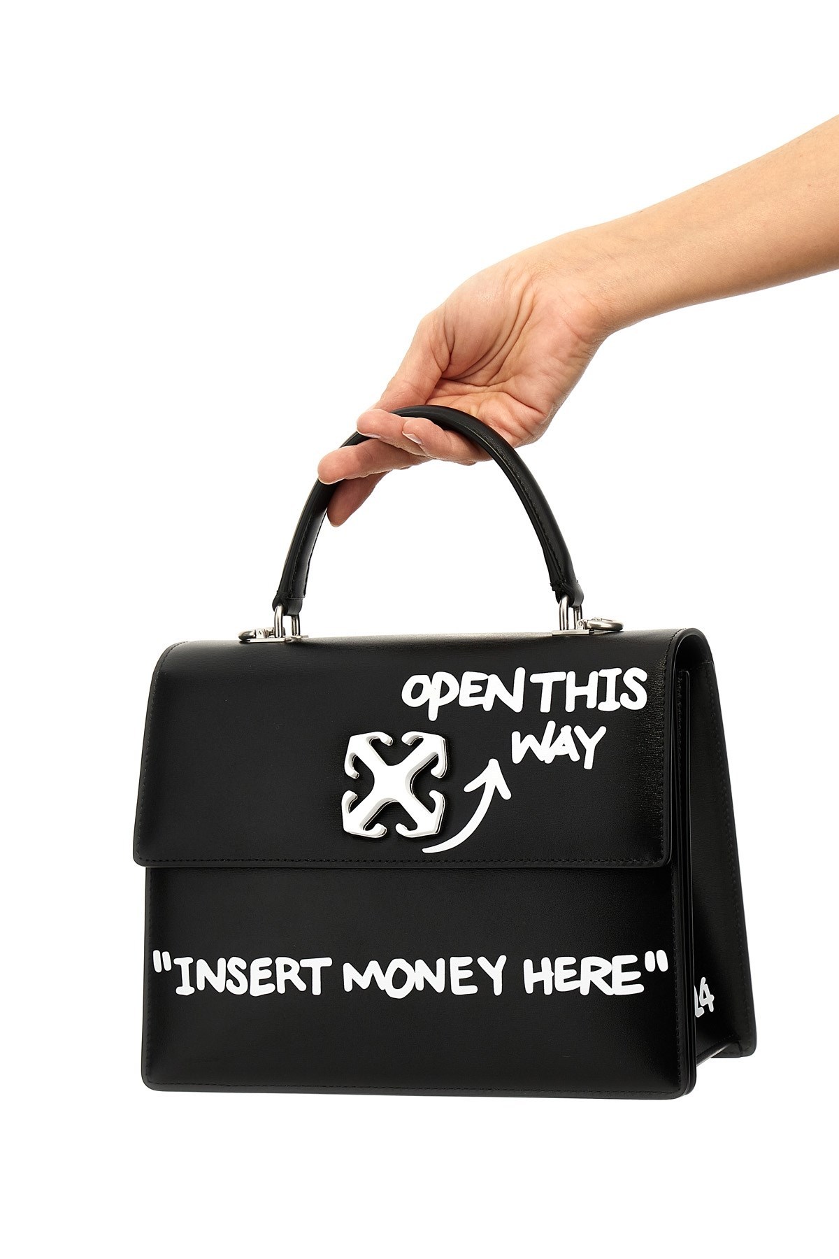 Off-white Jitney 1.4 Leather Tote Bag In Black