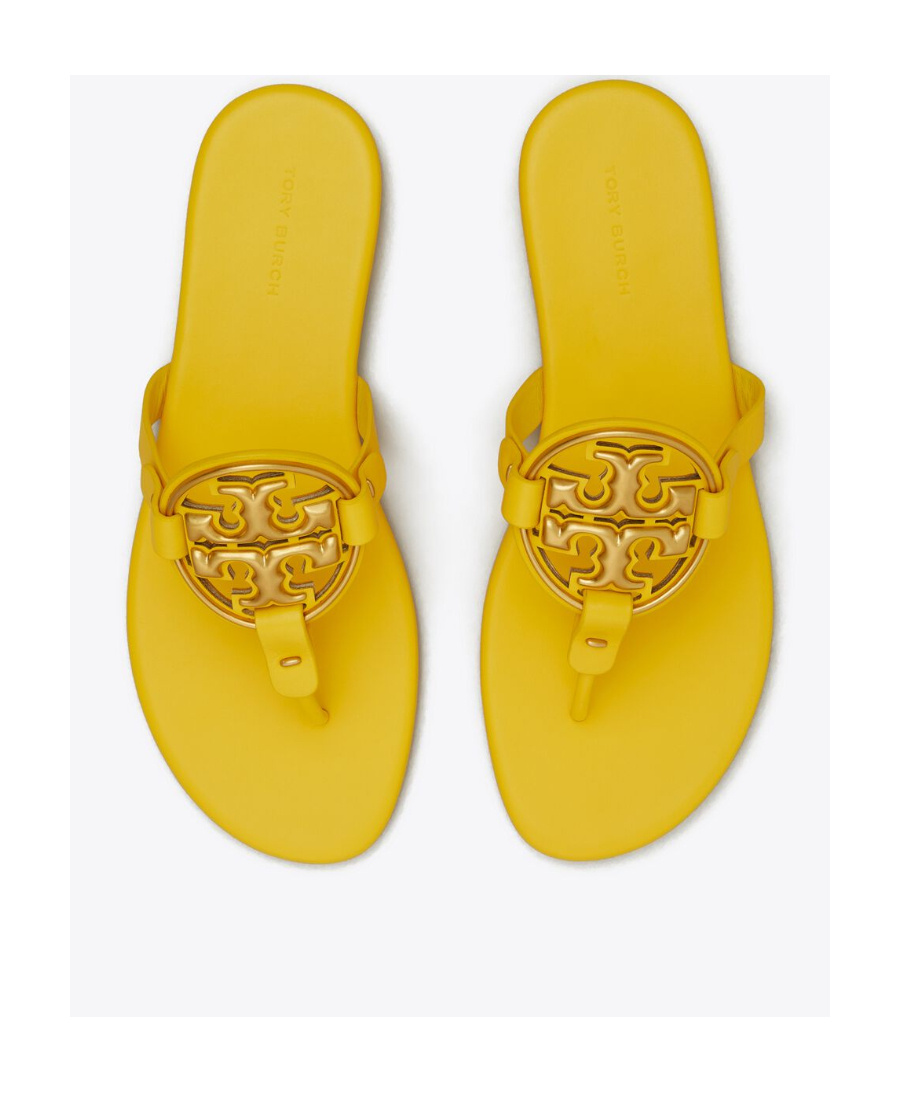 Tory Burch Logo Slippers In Yellow