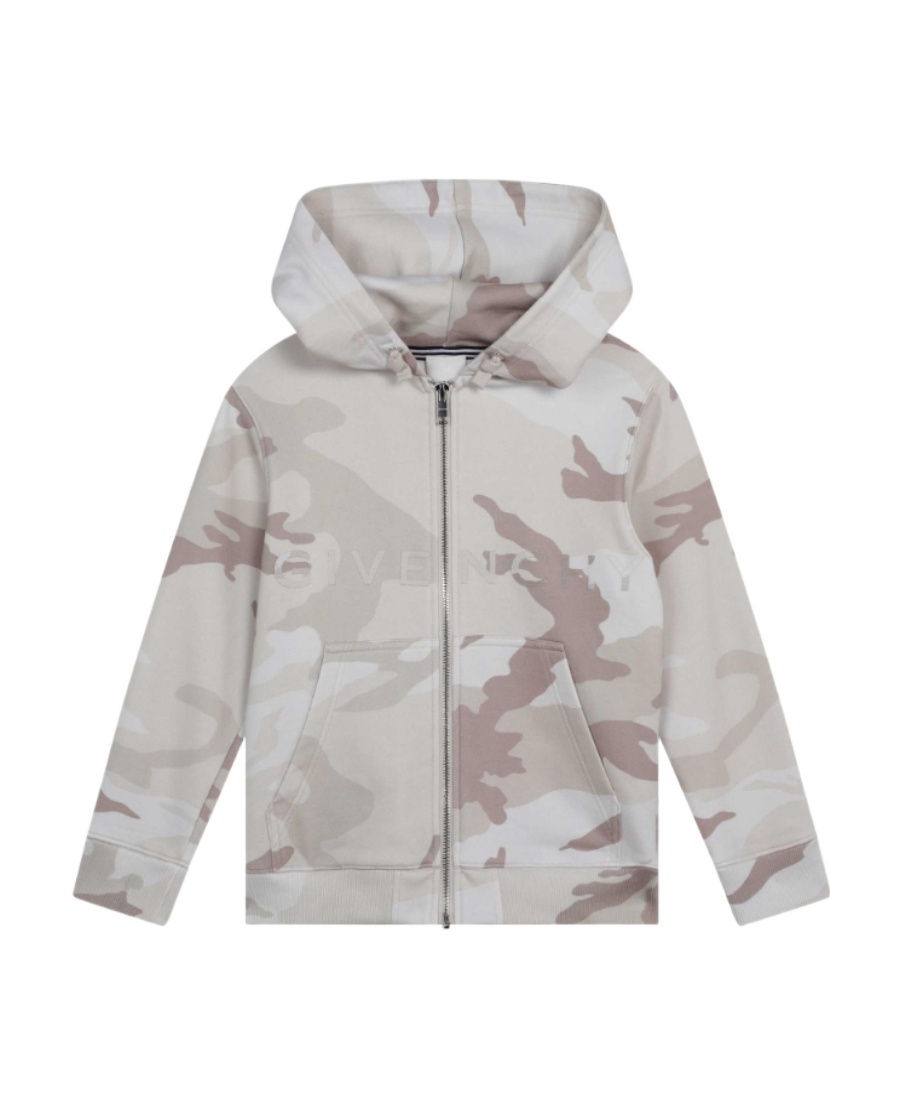 Givenchy Kids Camouflage Printed Zipped Long-sleeved Hoodie In Gray