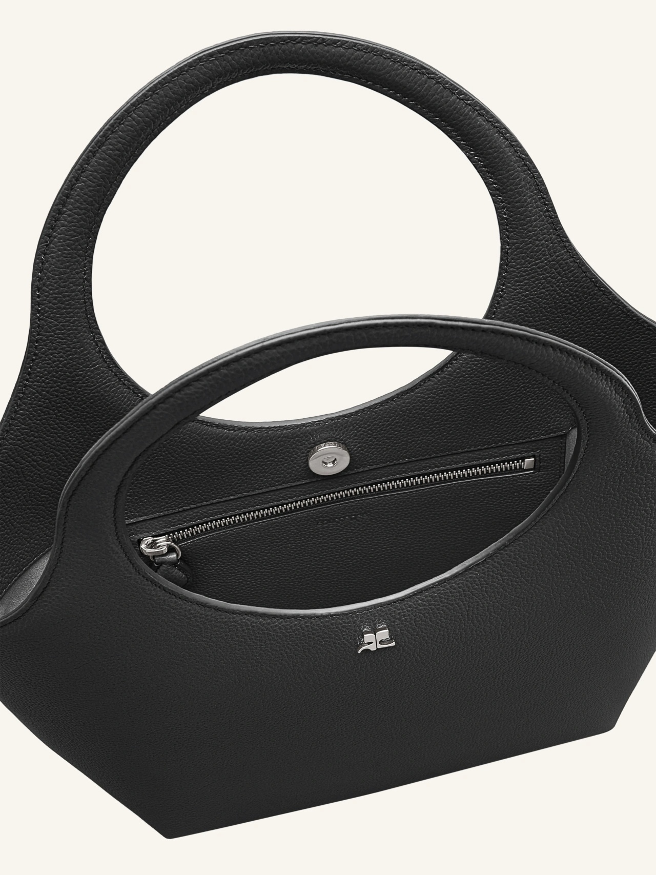 Courrèges Courreges Handbag In Calf Leather With Distinctive Cutout Handle In Black