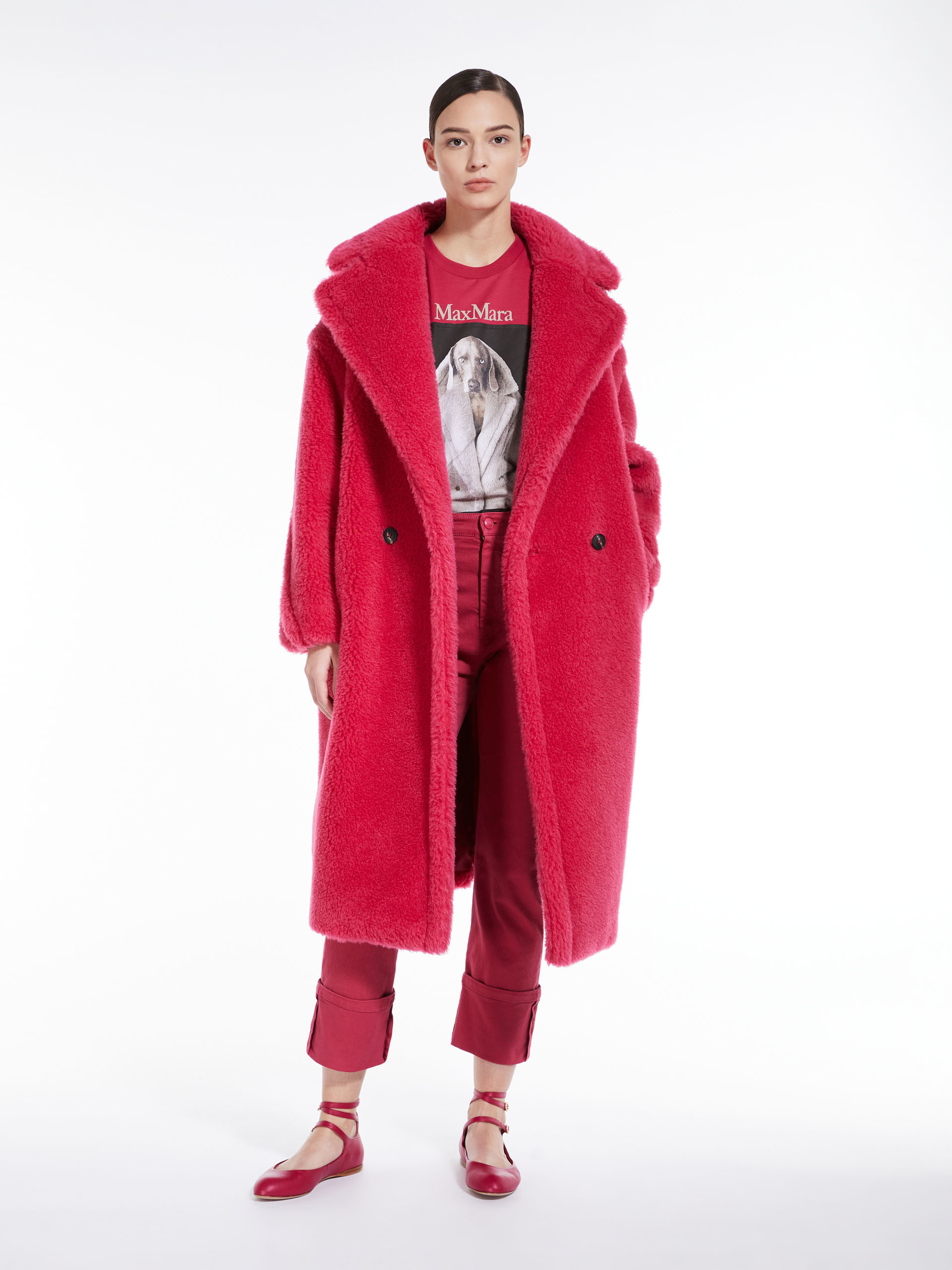 Max Mara Double-breasted Faux-shearling Coat In Red