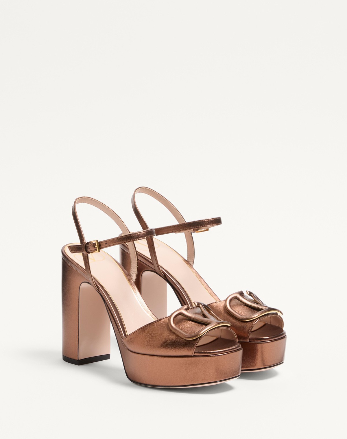 Shop Valentino Vlogo Signature Platform Sandal In Laminated Nappa Leather 115mm
