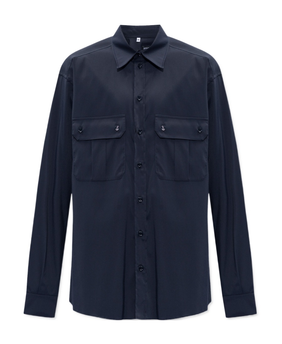 Dolce & Gabbana Logo-patch Long-sleeved Shirt In Black