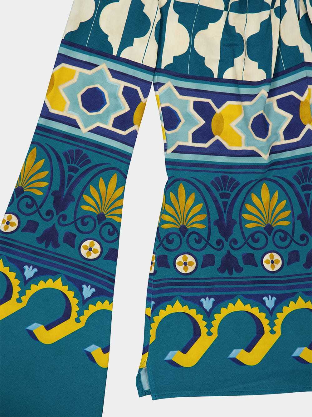 La Doublej Geometric Print Flared Sleeved Minidress In Blue