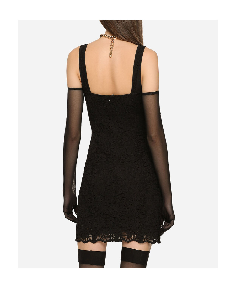 Dolce & Gabbana Floral-lace Mini Dress In Black