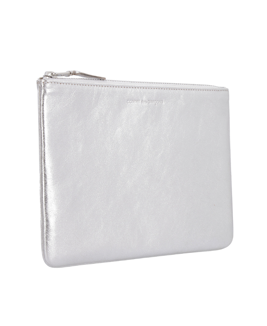 Comme Des Garçons Metallic Zip-pouch Clutch Bag In Gray