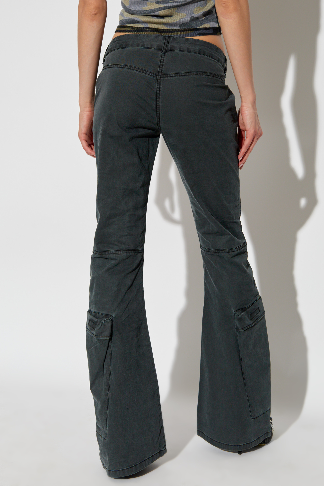 Diesel Low-rise Cotton Flared Trousers In Black