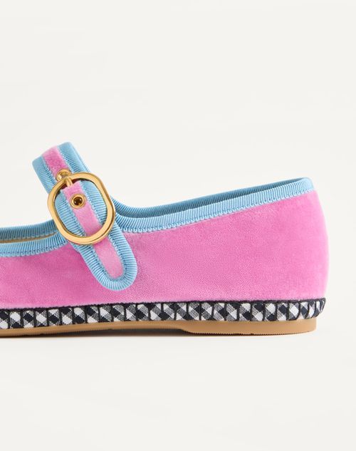 Valentino Garavani Mary-jane Endouce Velvet Ballerina With Le Chat De La Maison Embroidery Woman Pin In Pink