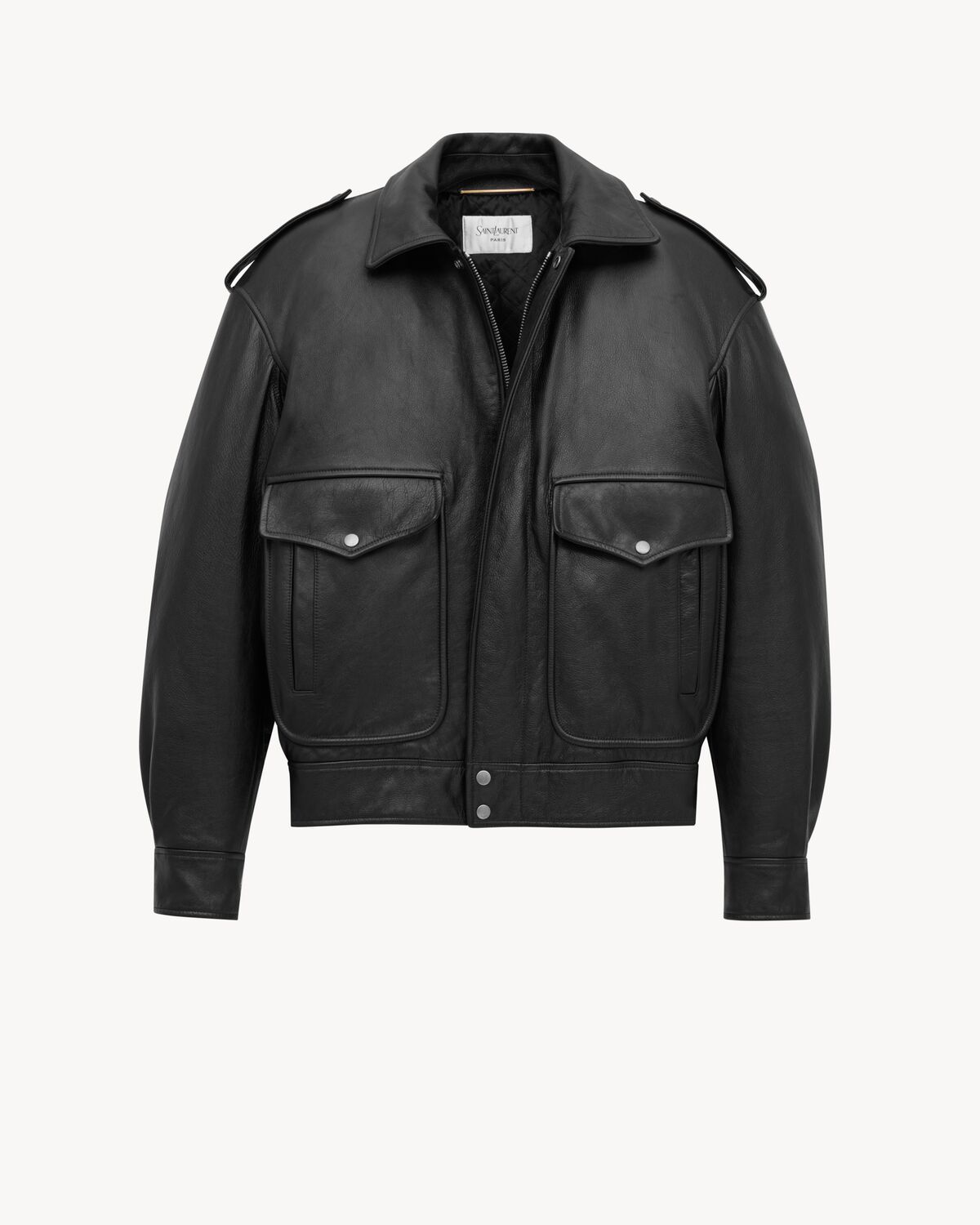 Saint Laurent Oversized Jacket In Grained Leather In Black
