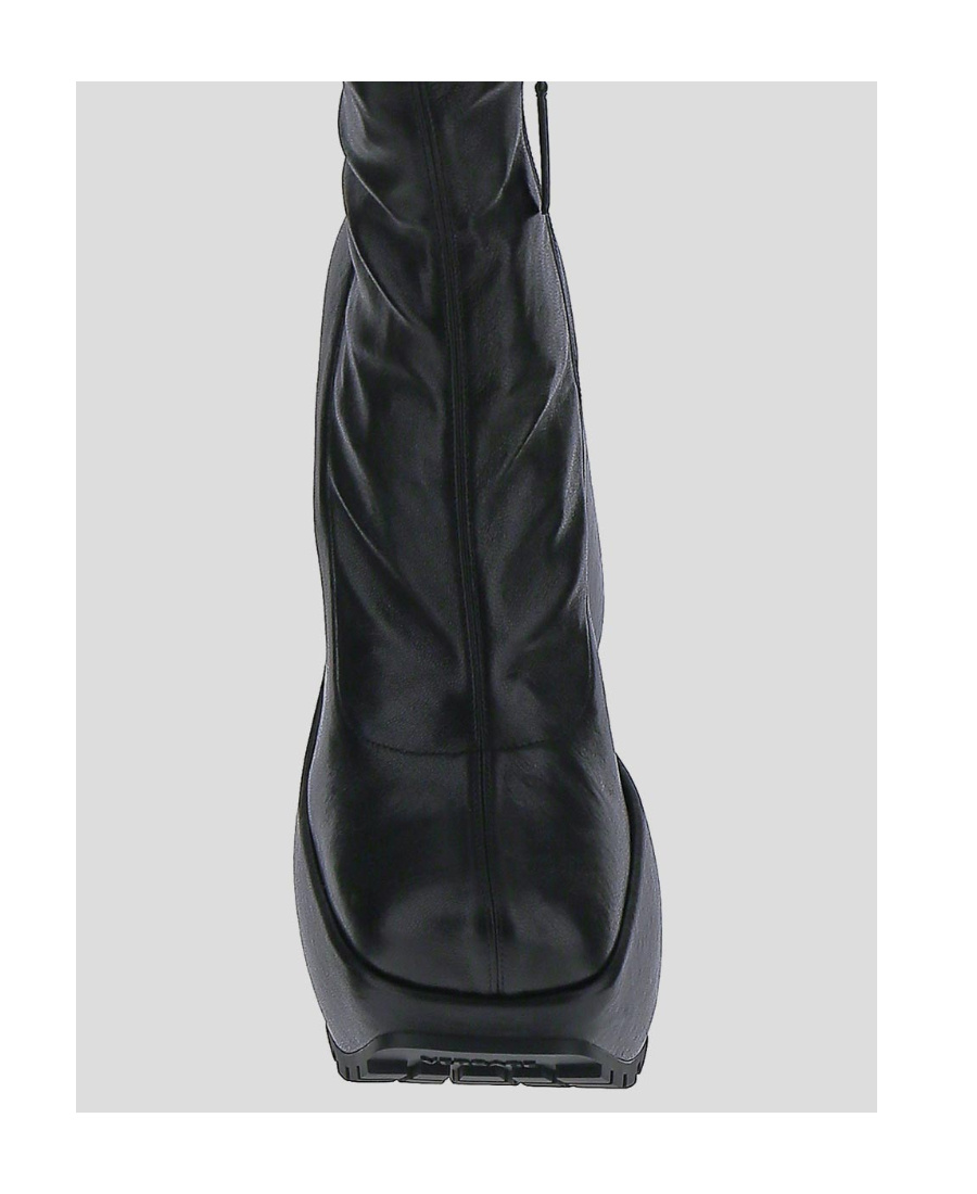Versace Triplatform Knee-high Leather Boots In Black