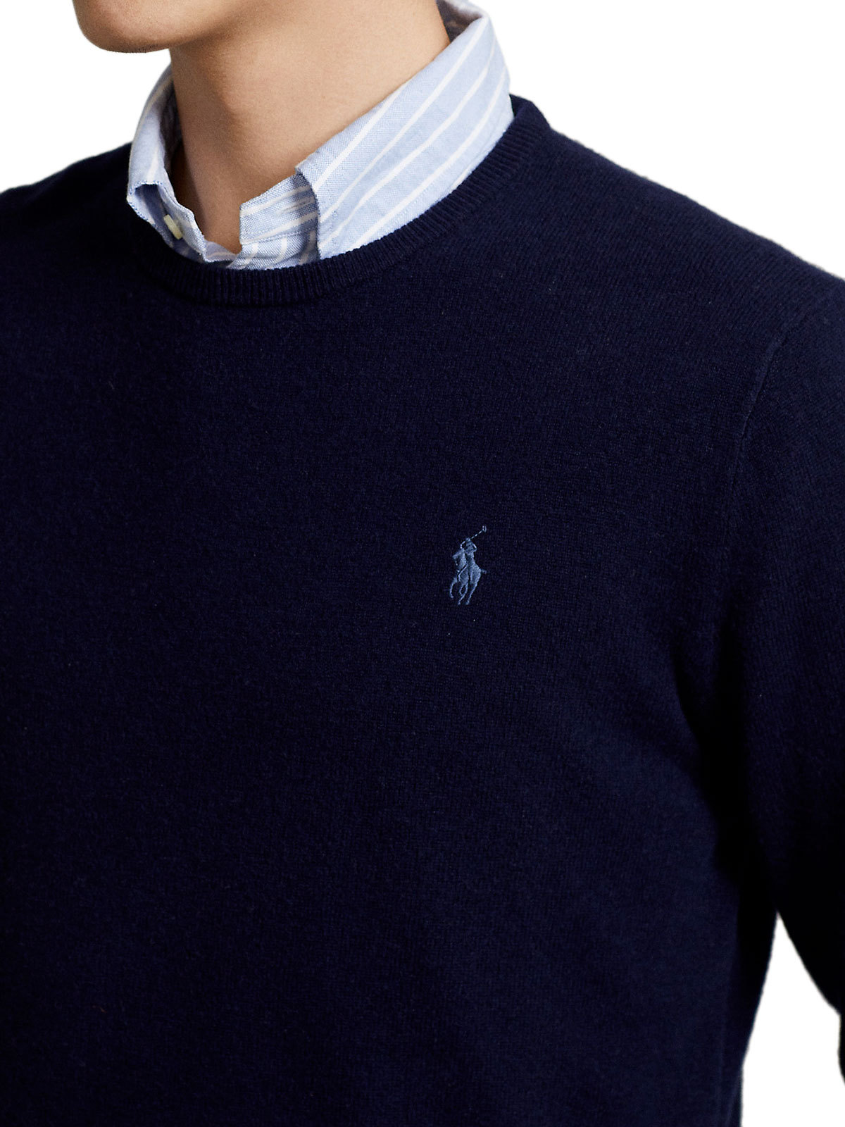 Polo Ralph Lauren Blue Crewneck Sweater With Pony Logo Embroidered On The Front In Black