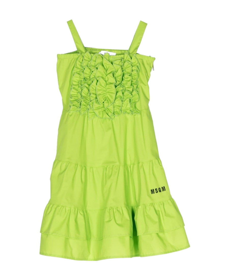 Msgm Ruffled-detail Cotton Dress In Green