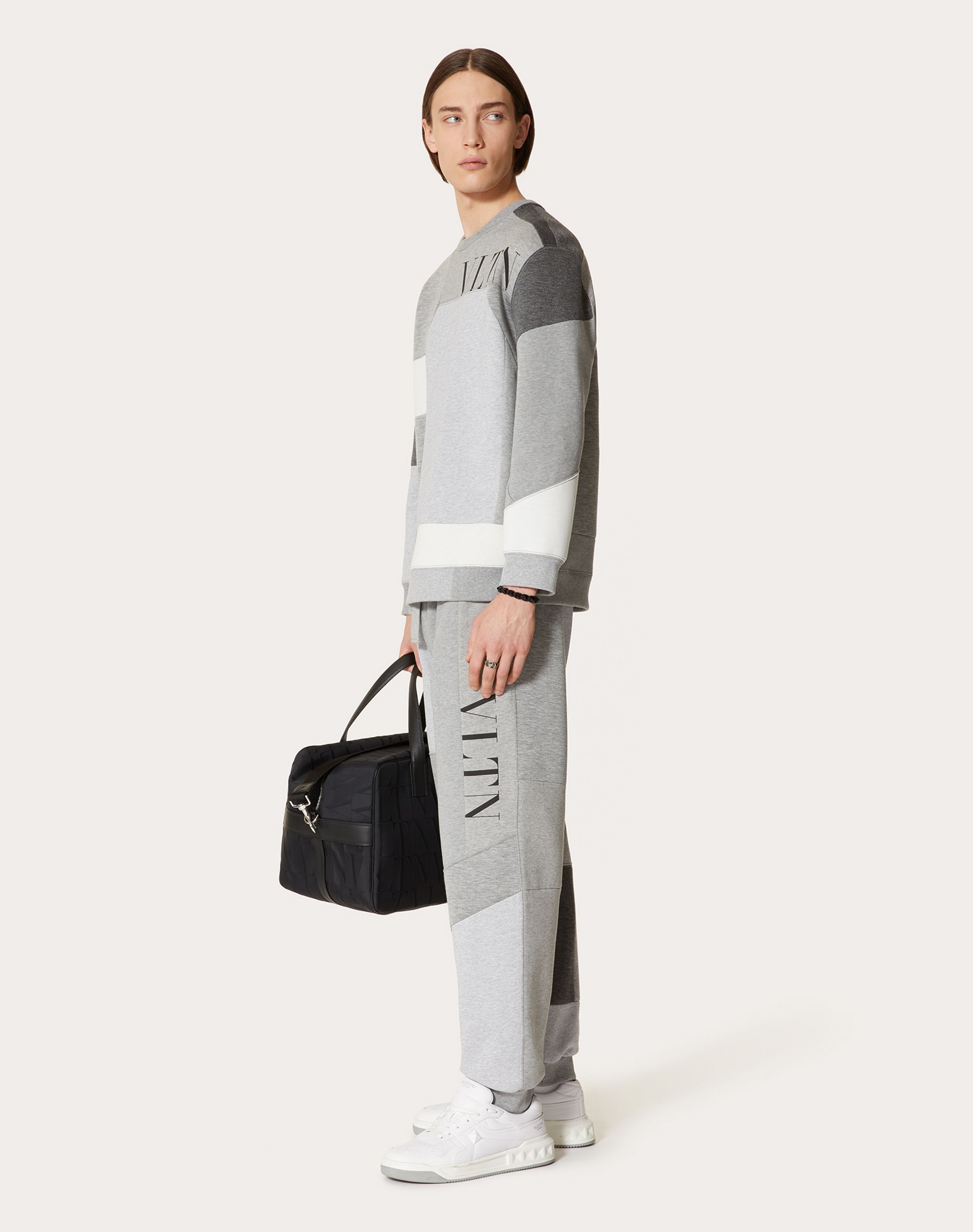 Valentino Vltn Logo-print Patchwork Track Pants In Gray