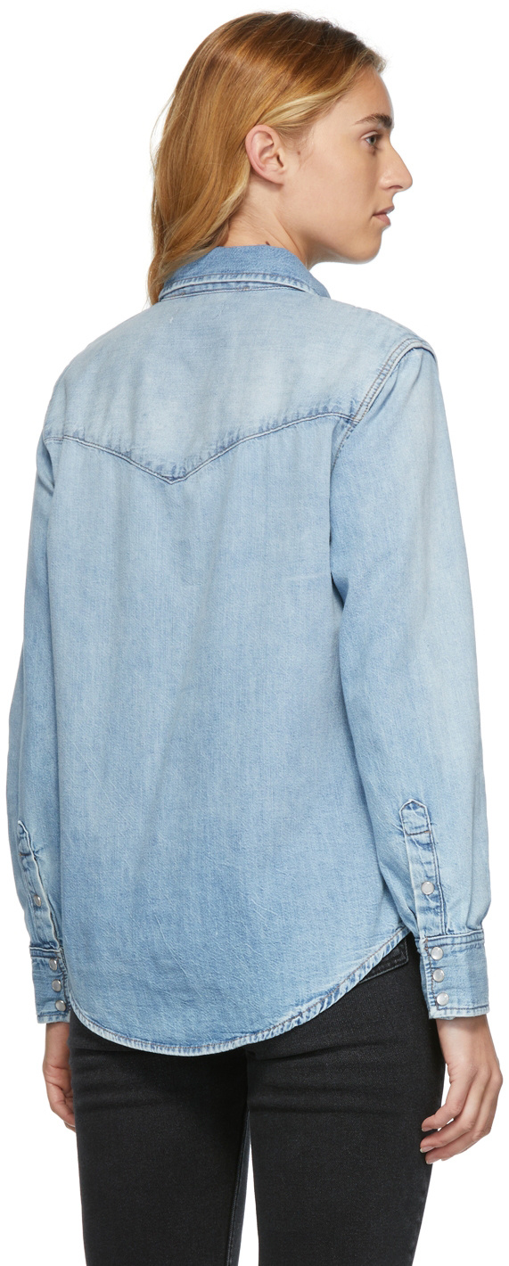 Re/done Blue Denim Sawtooth Western Shirt In Blue