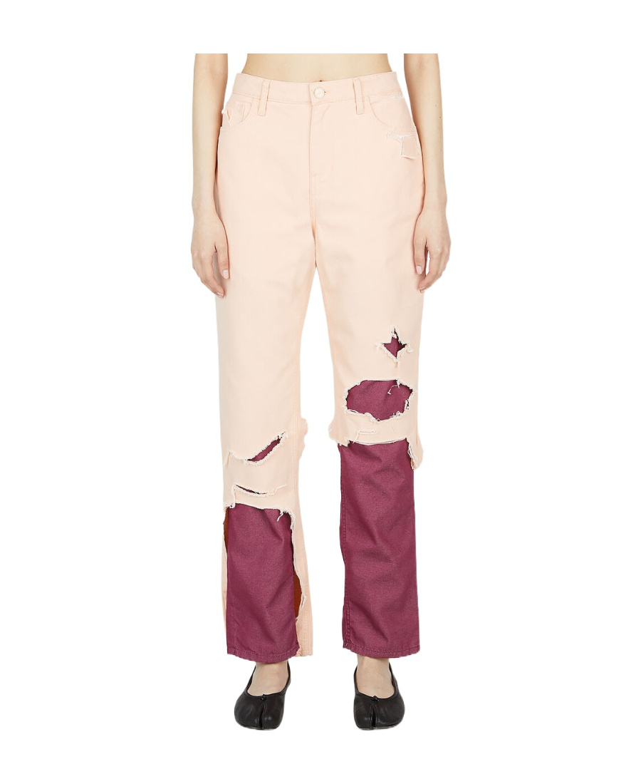 Raf Simons Layered Cotton Jeans In Nude