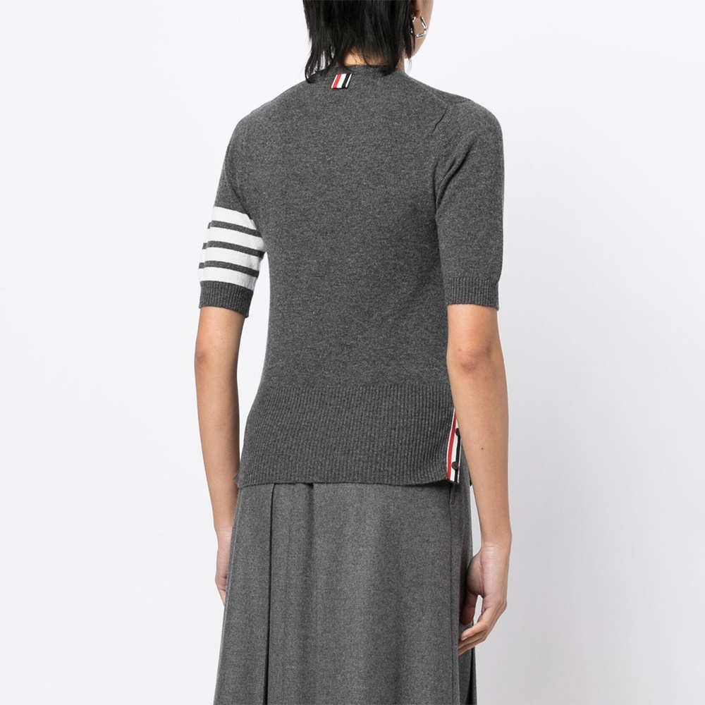Thom Browne Signature 4-bar Stripe Short-sleeve Cashmere Top In Black