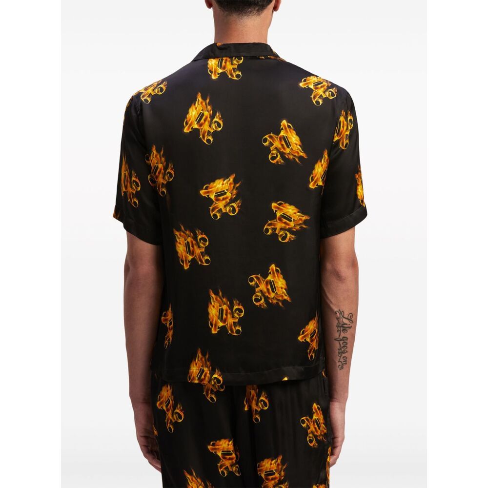 Palm Angels Burning Monogram Shirt In Black