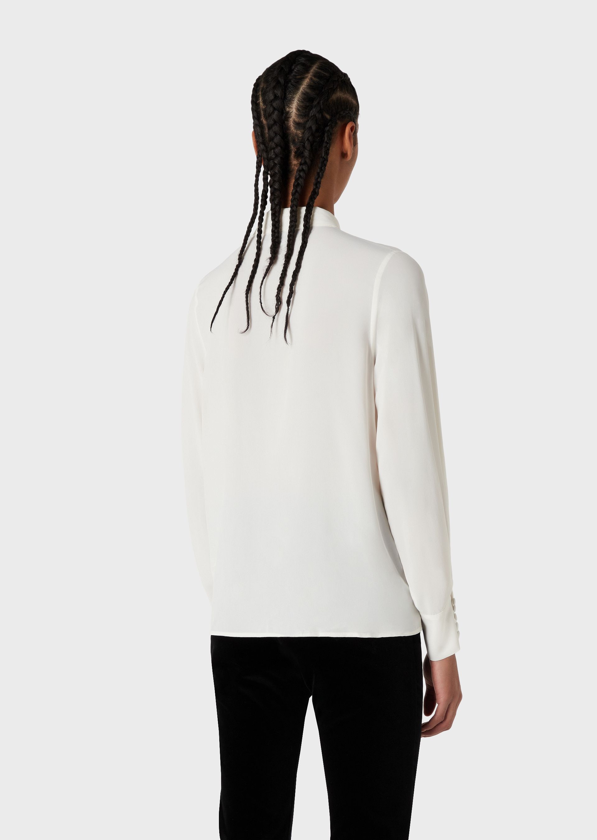 Shop Emporio Armani Wrinkled Bow Knot Crepe Shirt In White