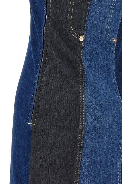Moschino Fitted Strapless Mini Dress With Contrast Stitching In Blue