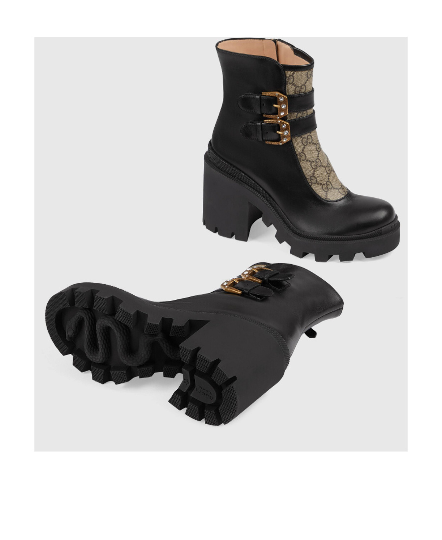 Gucci Gg Supreme Buckle Ankle Boots In Black